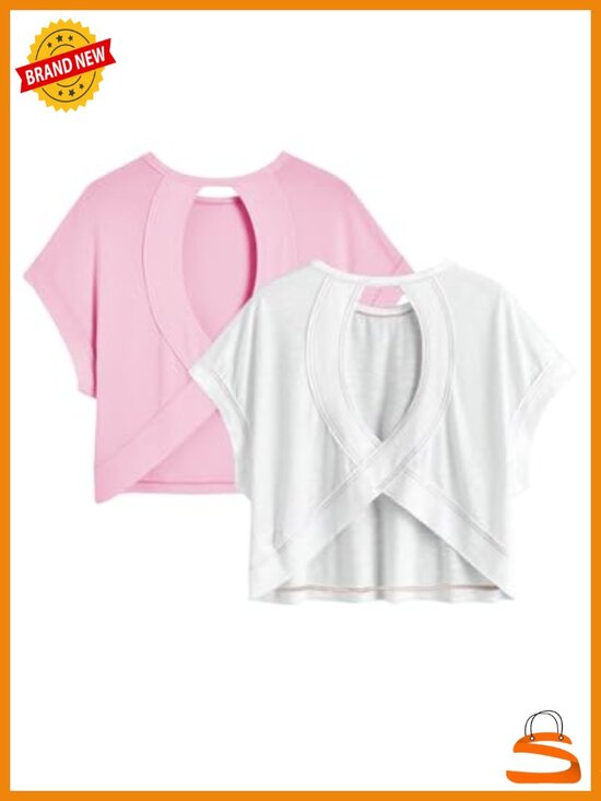 Tops - 2 Pack Open Back Criss Cross Cut Out Summer T Shirts Short Sleeve Crewneck
